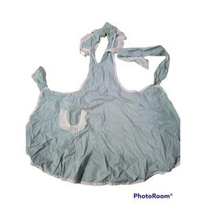 1930s 40s Flour Sack Bib Kitchen Apron Ruffled Collar Pocket Ties Green Vtg